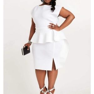 White Neoprene Sheath Peplum dress